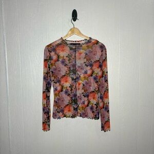 Sfera Collection long sleeve mesh floral top size EU M US 6